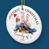 Custom Photo Our First Christmas As A Family - Family Personalized Custom Ornament - Ceramic Round Shaped - Christmas Gift For Family Members, First Christmas