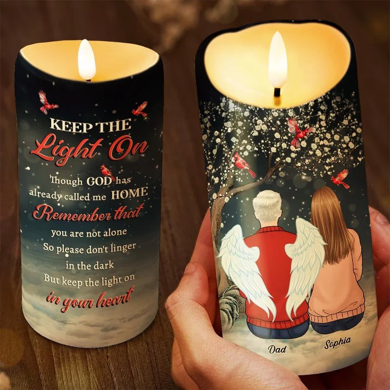 Keep The Light On In Your Heart - Memorial Personalized Custom LED Candle - Sympathy Gift, Christmas Gift For Family Members