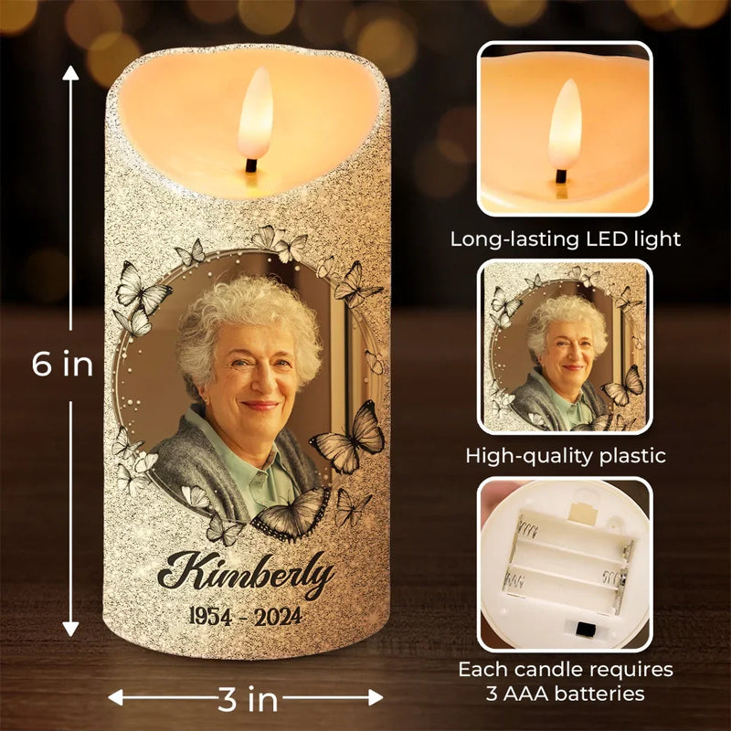 Custom Photo This Candle Burns In Memory Of A Life Well Lived And A Heart Loved - Memorial Personalized Custom LED Candle - Sympathy Gift, Christmas Gift For Family Members