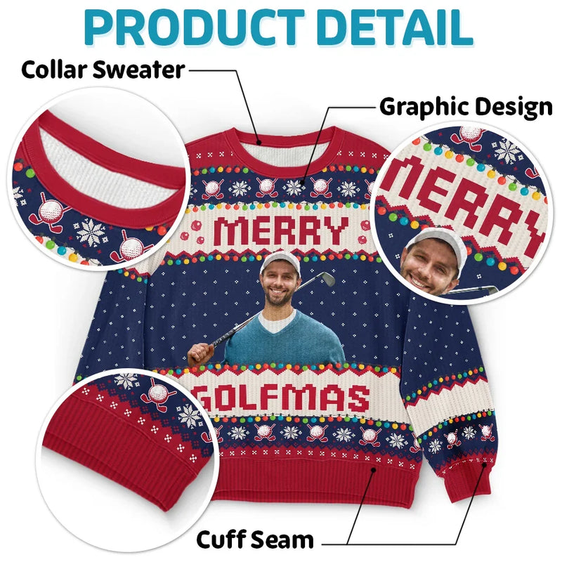 Custom Photo Wishing You Birdies And Holiday Cheer - Sport Personalized Custom Ugly Sweatshirt - Unisex Wool Jumper - Christmas Gift For Golf Players, Golf Lovers