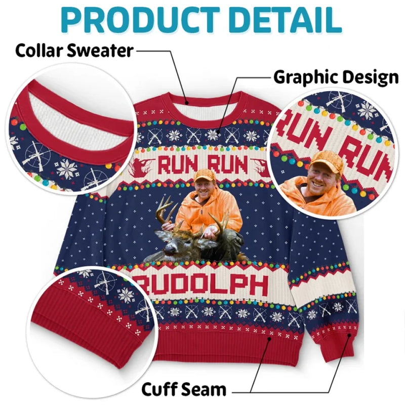 Custom Photo Merry Huntmas - Personalized Custom Ugly Sweatshirt - Unisex Wool Jumper - Hunting Christmas Gift For Dad, Grandpa, Husband