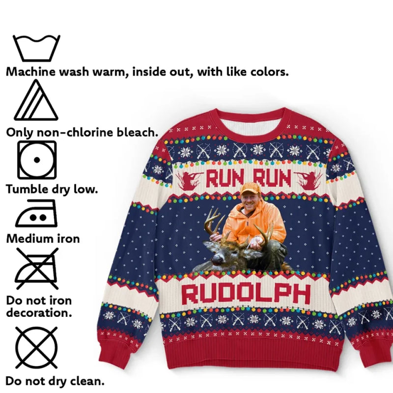 Custom Photo Merry Huntmas - Personalized Custom Ugly Sweatshirt - Unisex Wool Jumper - Hunting Christmas Gift For Dad, Grandpa, Husband