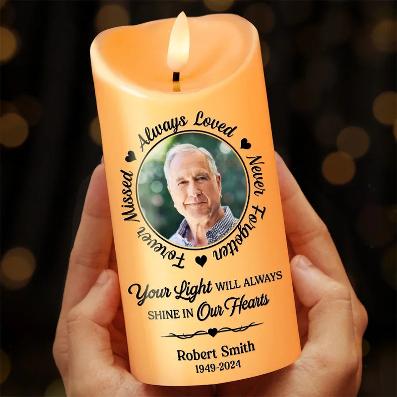 Custom Photo Greatly Loved, Deeply Missed - Memorial Personalized Custom LED Candle - New Arrival, Christmas Gift, Sympathy Gift For Family Members