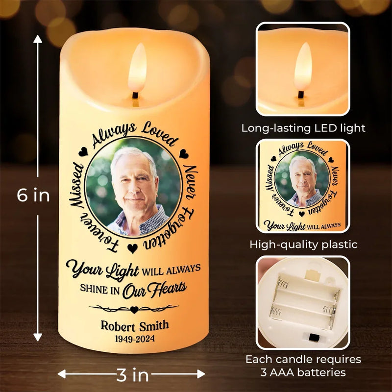 Custom Photo Greatly Loved, Deeply Missed - Memorial Personalized Custom LED Candle - New Arrival, Christmas Gift, Sympathy Gift For Family Members