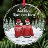Our First Christmas As A Family Of Three - Family Personalized Custom Circle Glass Ornament - Christmas Gift For Family Members, Baby Kids, Newborn Baby, First Christmas