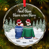 Our First Christmas As A Family Of Three - Family Personalized Custom Circle Glass Ornament - Christmas Gift For Family Members, Baby Kids, Newborn Baby, First Christmas