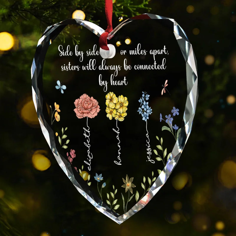 Like Blossoms, You Brighten My Days - Bestie Personalized Custom Heart Glass Ornament - Christmas Gift For Best Friends, BFF, Sisters