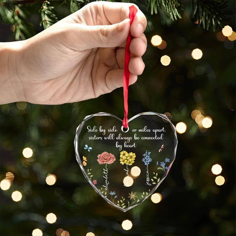 Like Blossoms, You Brighten My Days - Bestie Personalized Custom Heart Glass Ornament - Christmas Gift For Best Friends, BFF, Sisters