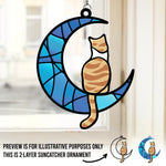 Crescent Moon Cat Decor - Suncatcher Ornament