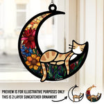 Custom Name Cat Crescent Moon Gifts for Cat Lovers - Personalized Suncatcher Ornament