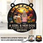 Custom Name Girl and Her Dog Gifts - Personalized Suncatcher Ornament
