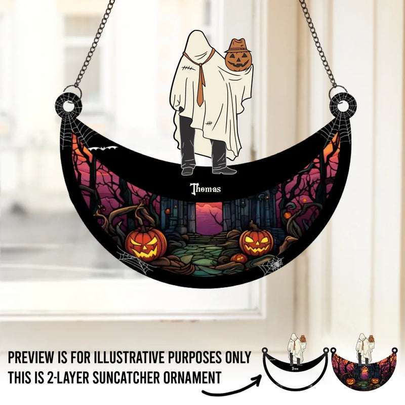 Custom Name Halloween Ghost Gifts for Families - Personalized Suncatcher Ornament