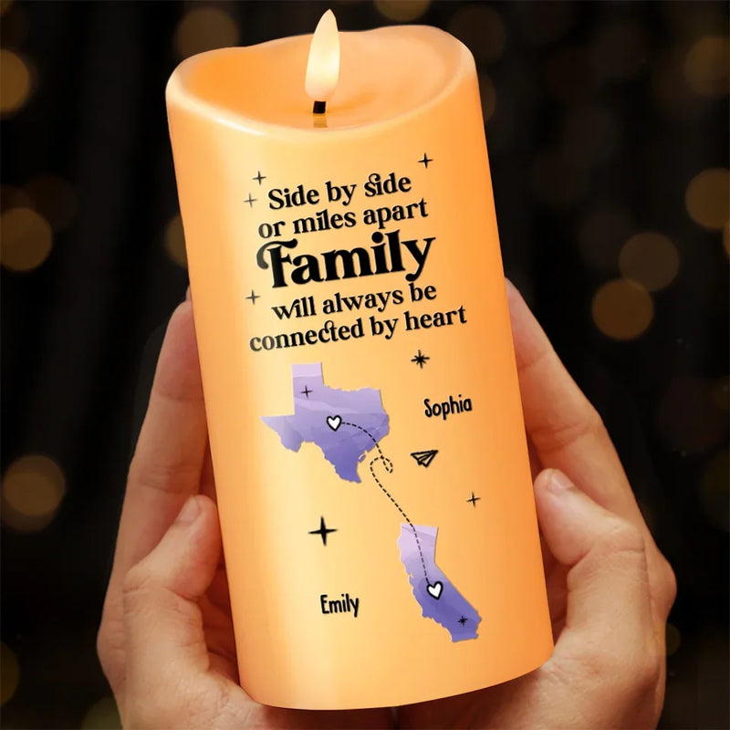 Far Apart, But Close At Heart - Family Personalized Custom LED Candle - Christmas Gift For Family Members
