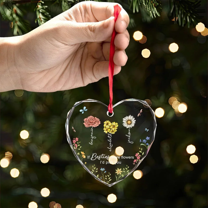 A Friend Like You Is A Blooming Miracle - Bestie Personalized Custom Heart Glass Ornament - Christmas Gift For Best Friends, BFF, Sisters