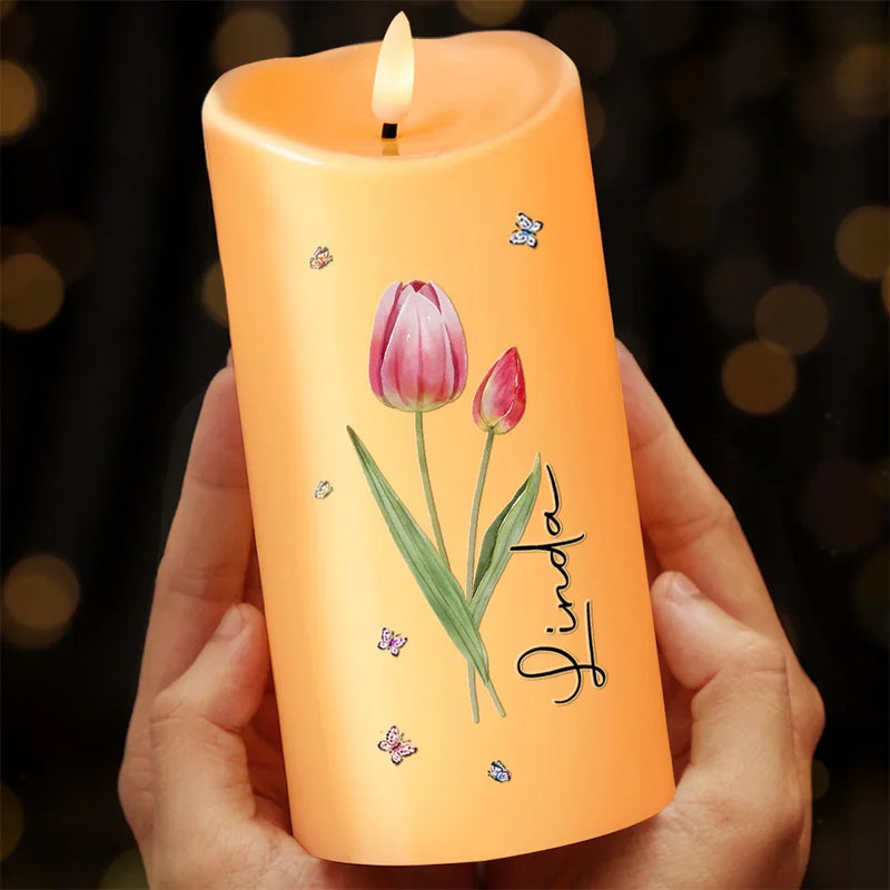 Spring Tulip Floral Decor - LED Candle