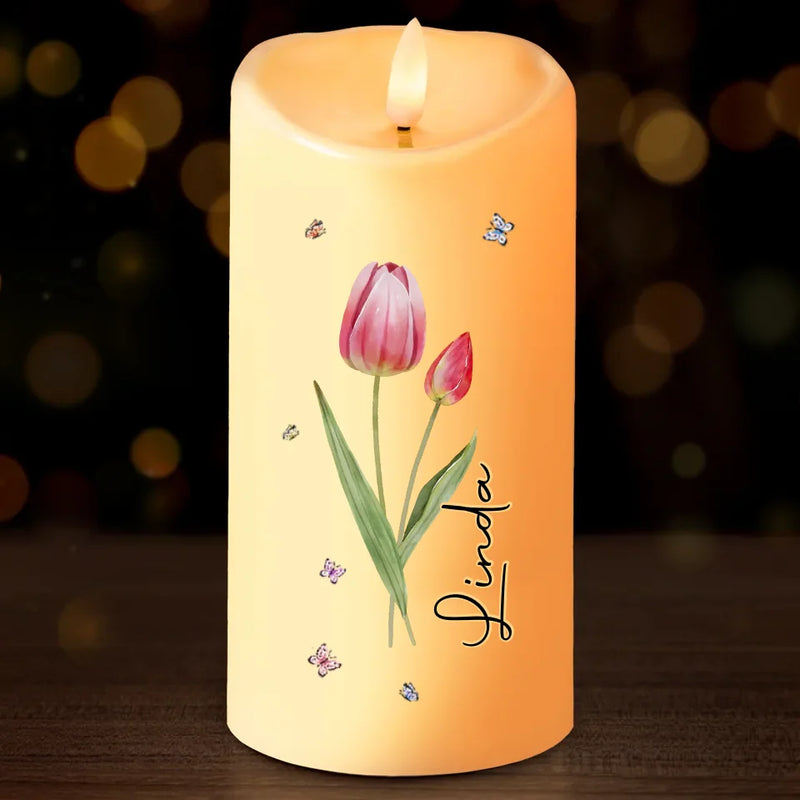 Spring Tulip Floral Decor - LED Candle