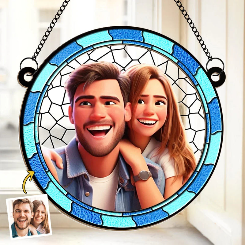 Custom Photo Love Is Our Greatest Adventure - Couple Personalized Window Hanging Suncatcher Ornament - Christmas Gift For Husband Wife, Anniversary