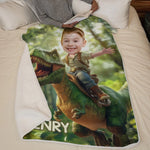 Custom Name Dinosaur Adventure Gifts for Kids - Personalized Blanket