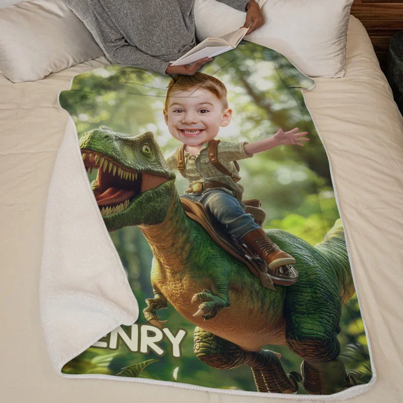 Custom Name Dinosaur Adventure Gifts for Kids - Personalized Blanket
