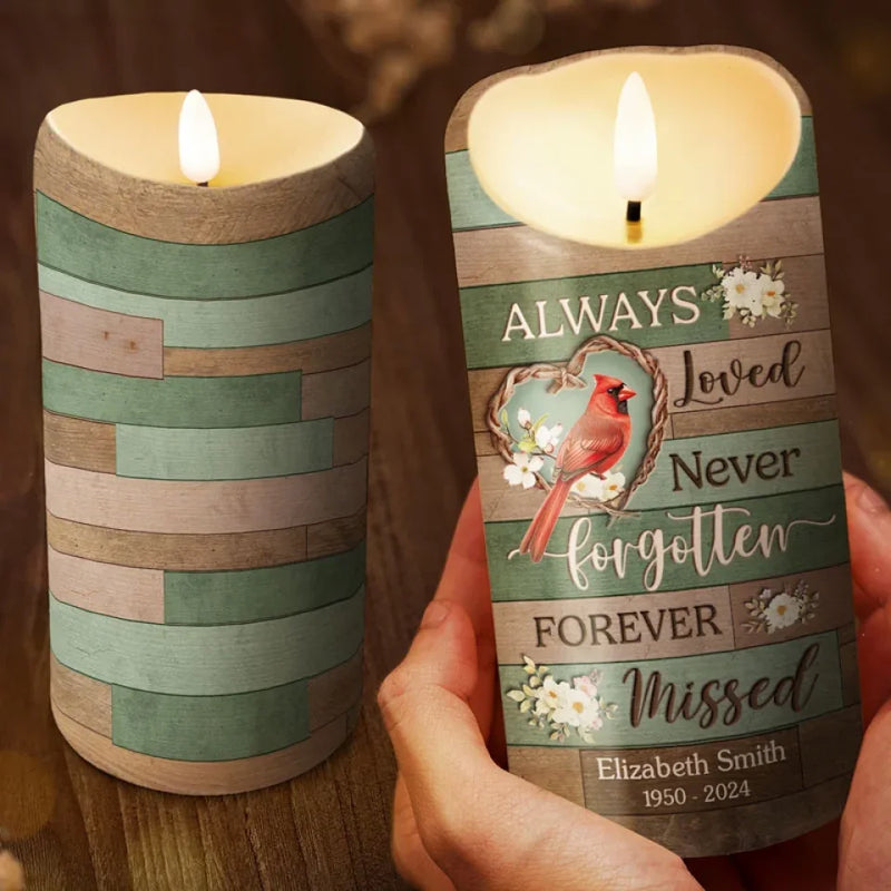 Always Loved Never Forgotten - Memorial Personalized Custom LED Candle - Sympathy Gift, Christmas Gift For Family Members