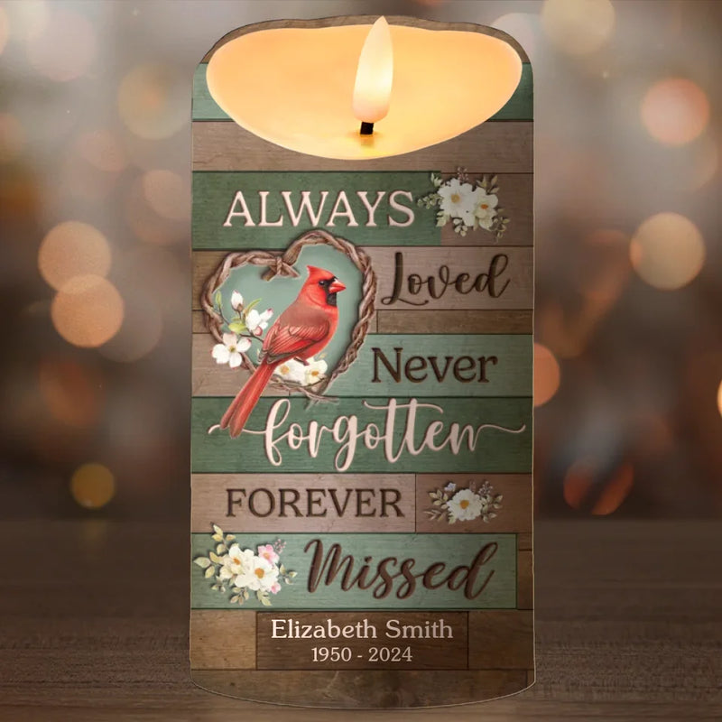Always Loved Never Forgotten - Memorial Personalized Custom LED Candle - Sympathy Gift, Christmas Gift For Family Members