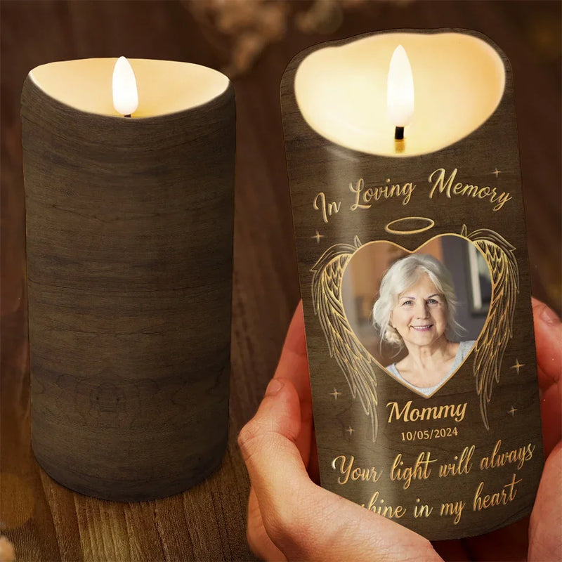 Custom Photo In Memory Of A Life So Beautifully Lived - Memorial Personalized Custom LED Candle - Sympathy Gift, Christmas Gift For Family Members