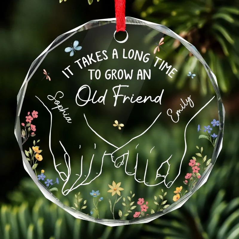 Holding Hands, Holding Hearts - Bestie Personalized Custom Circle Glass Ornament - Christmas Gift For Best Friends, BFF, Sisters