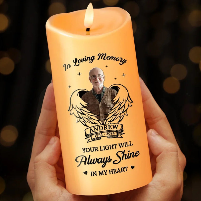 Custom Photo Your Wings Were Ready But My Heart Was Not - Memorial Personalized Custom LED Candle - Sympathy Gift, Christmas Gift For Family Members
