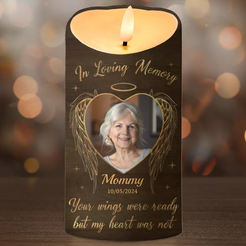 Custom Photo In Memory Of A Life So Beautifully Lived - Memorial Personalized Custom LED Candle - Sympathy Gift, Christmas Gift For Family Members