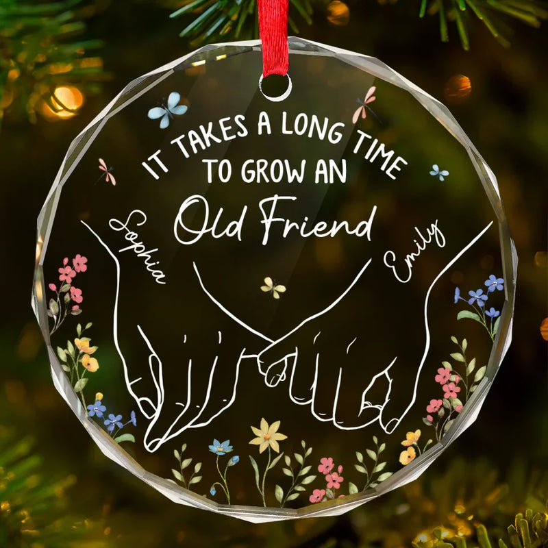Holding Hands, Holding Hearts - Bestie Personalized Custom Circle Glass Ornament - Christmas Gift For Best Friends, BFF, Sisters