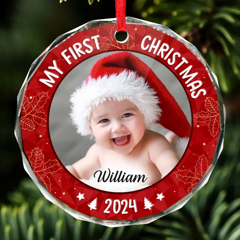 Custom Photo Our Little One Is The Greatest Gift We Could Ever Receive - Family Personalized Custom Circle Glass Ornament - Christmas Gift For Baby Kids, Newborn Baby, First Christmas