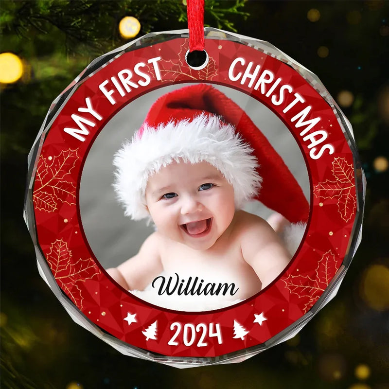 Custom Photo Our Little One Is The Greatest Gift We Could Ever Receive - Family Personalized Custom Circle Glass Ornament - Christmas Gift For Baby Kids, Newborn Baby, First Christmas