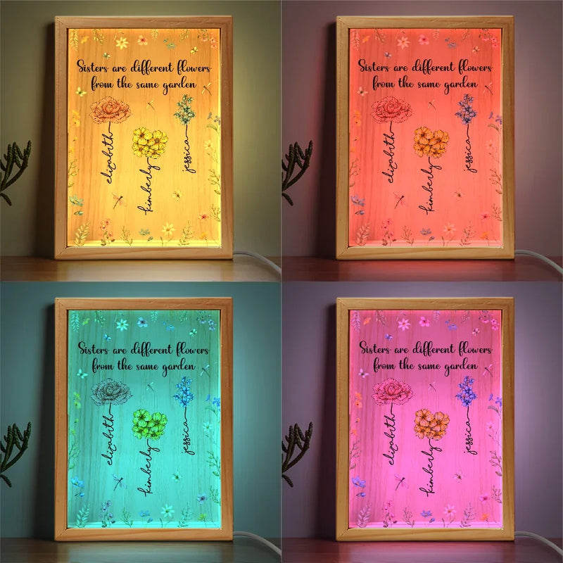 Sisters Are Different Flowers From The Same Garden - Bestie Personalized Custom Frame Light Box - Christmas Gift For Best Friends, BFF, Sisters