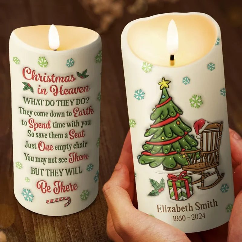 Christmas In Heaven - Memorial Personalized Custom 3D Inflated Effect Printed LED Candle - Sympathy Gift, Christmas Gift For Family Members