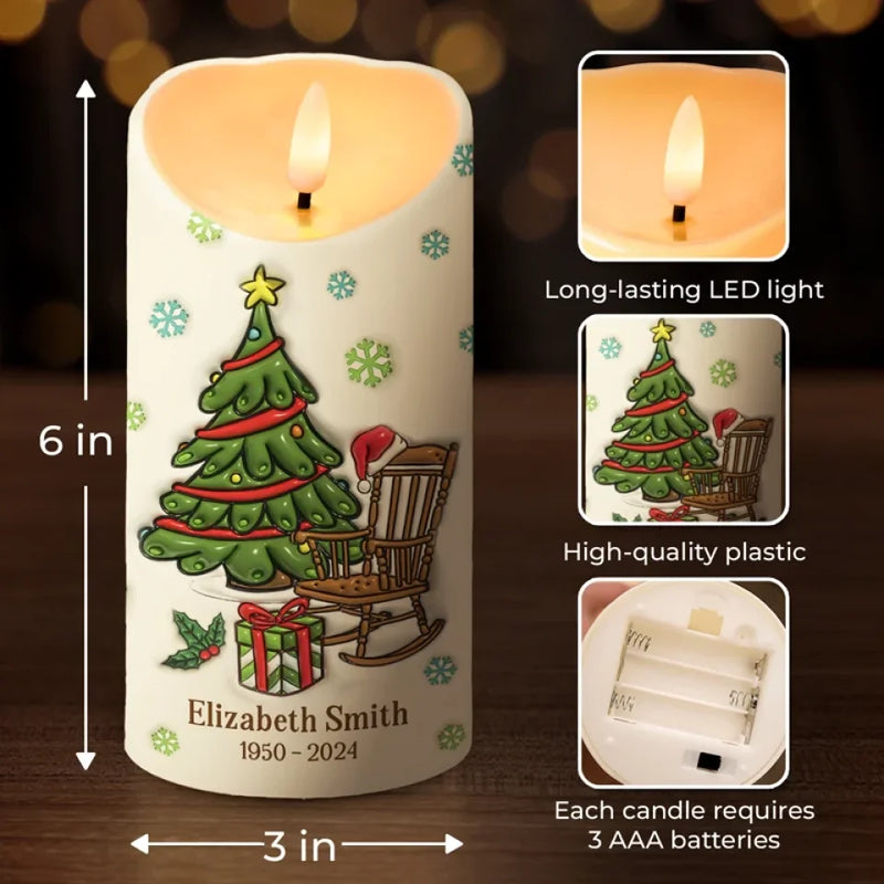 Christmas In Heaven - Memorial Personalized Custom 3D Inflated Effect Printed LED Candle - Sympathy Gift, Christmas Gift For Family Members