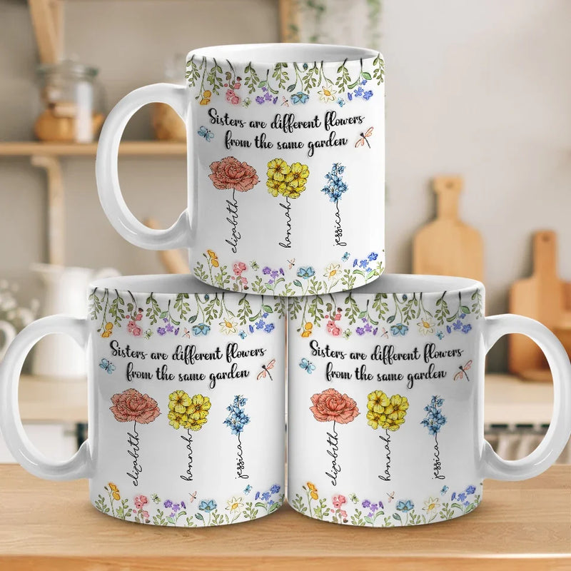Custom Sister Name Floral Gifts - Personalized Mugs