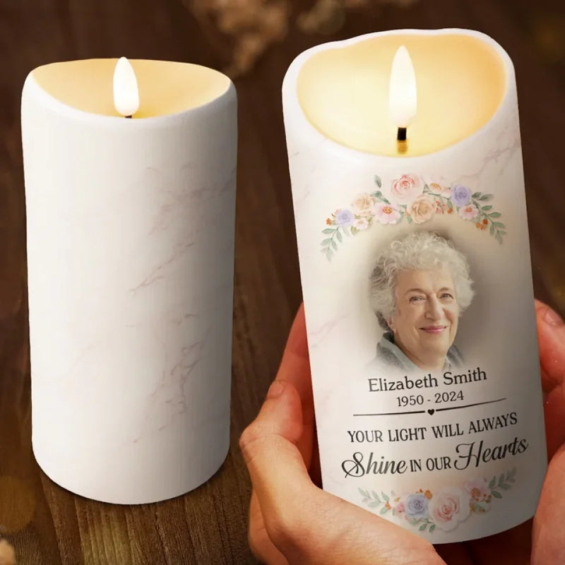 Custom Photo You Brought Joy To All Who Knew You - Memorial Personalized Custom LED Candle - Sympathy Gift, Christmas Gift For Family Members