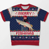 Custom Photo Merry Fishmas - Fishing Personalized Custom All Over Print Adult Short Sleeve Sweater - Christmas Gift For Fishing Lovers, Fisherman