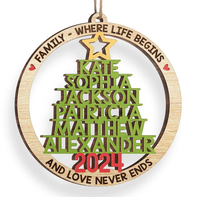 Where Life Begins - Family Personalized Custom Ornament - Wood Custom Shaped - Christmas Gift For Family Members