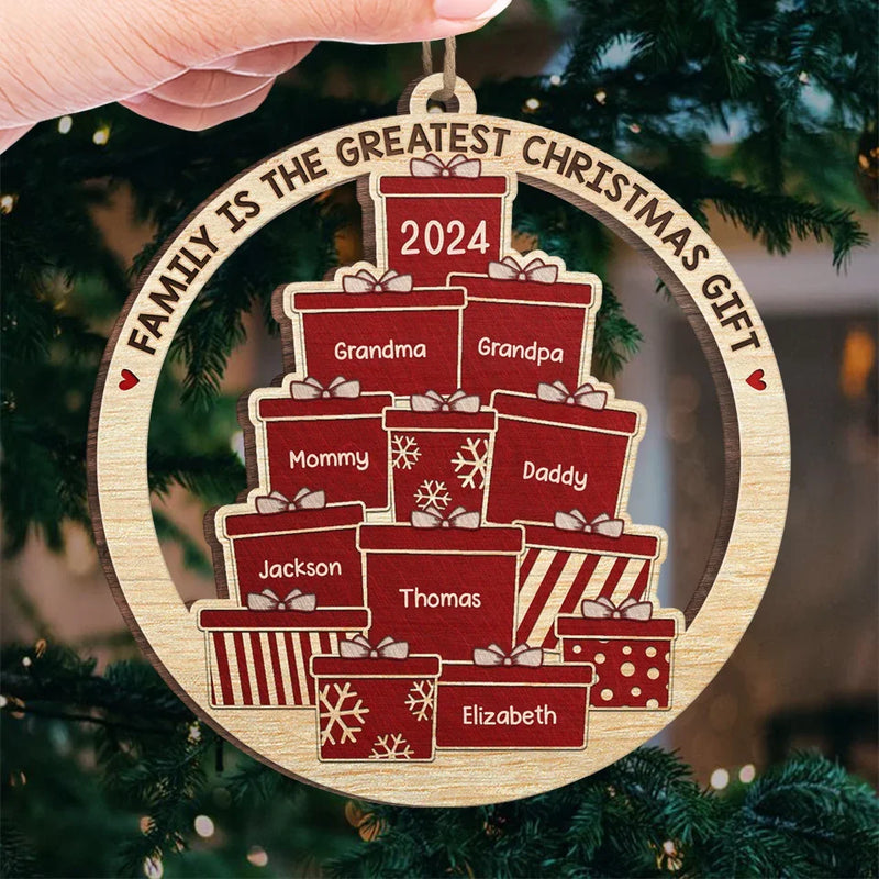 Time Together As A Family Is A Gift - Family Personalized Custom Ornament - Wood Custom Shaped - Christmas Gift For Family Members