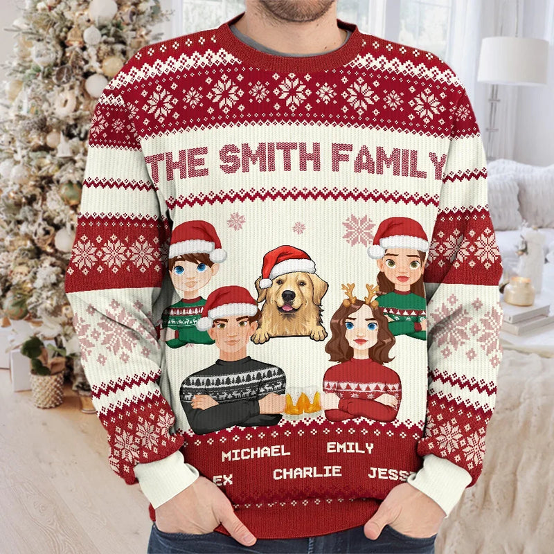Stay Safe And Happy This Holiday Season - Family Personalized Custom Ugly Sweatshirt - Unisex Wool Jumper - Christmas Gift For Family Members, Pet Owners, Pet Lovers