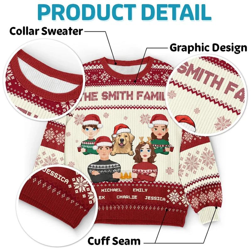 Stay Safe And Happy This Holiday Season - Family Personalized Custom Ugly Sweatshirt - Unisex Wool Jumper - Christmas Gift For Family Members, Pet Owners, Pet Lovers