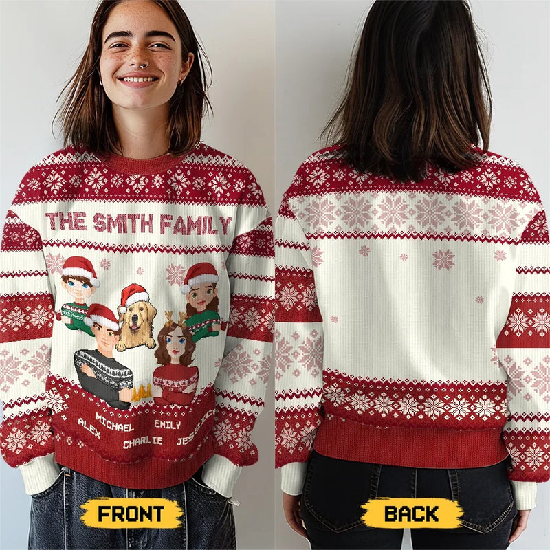 Stay Safe And Happy This Holiday Season - Family Personalized Custom Ugly Sweatshirt - Unisex Wool Jumper - Christmas Gift For Family Members, Pet Owners, Pet Lovers