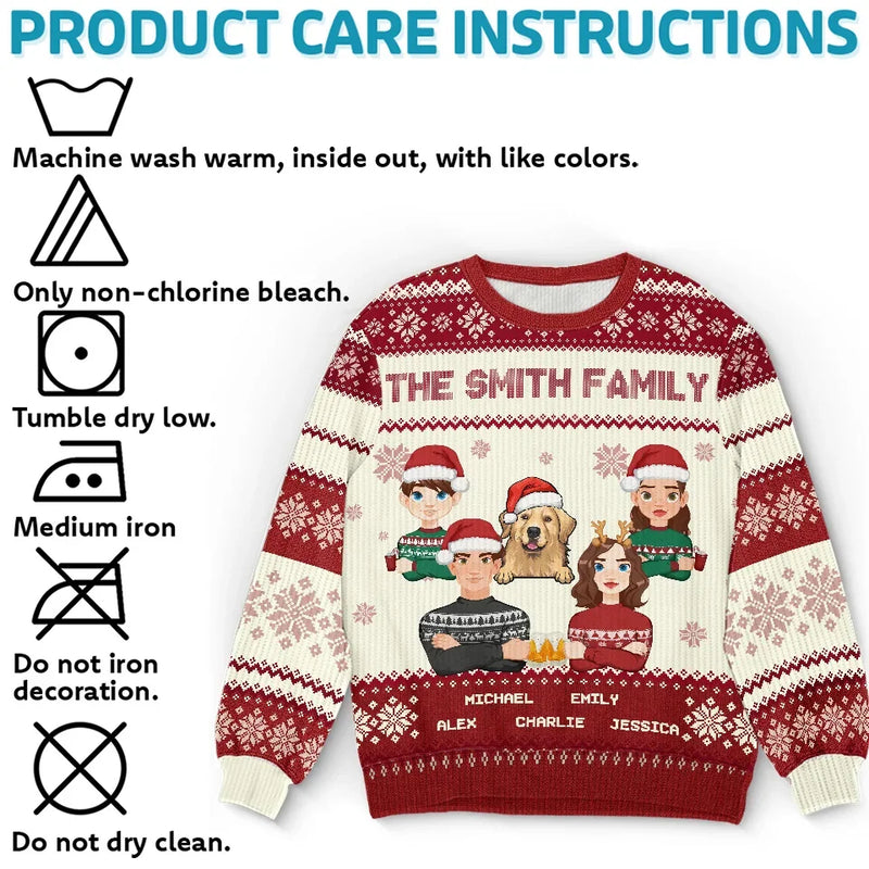 Stay Safe And Happy This Holiday Season - Family Personalized Custom Ugly Sweatshirt - Unisex Wool Jumper - Christmas Gift For Family Members, Pet Owners, Pet Lovers