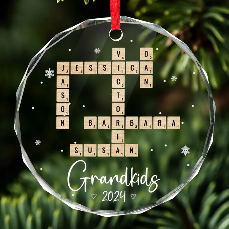 The True Happiness Of Christmas Is Gathering Around Nana - Family Personalized Custom Circle Glass Ornament - Christmas Gift For Grandma