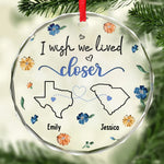 Custom Name Long Distance State Map Gifts - Personalized Glass Ornament