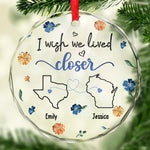Custom Name Long Distance State Map Gifts - Personalized Glass Ornament