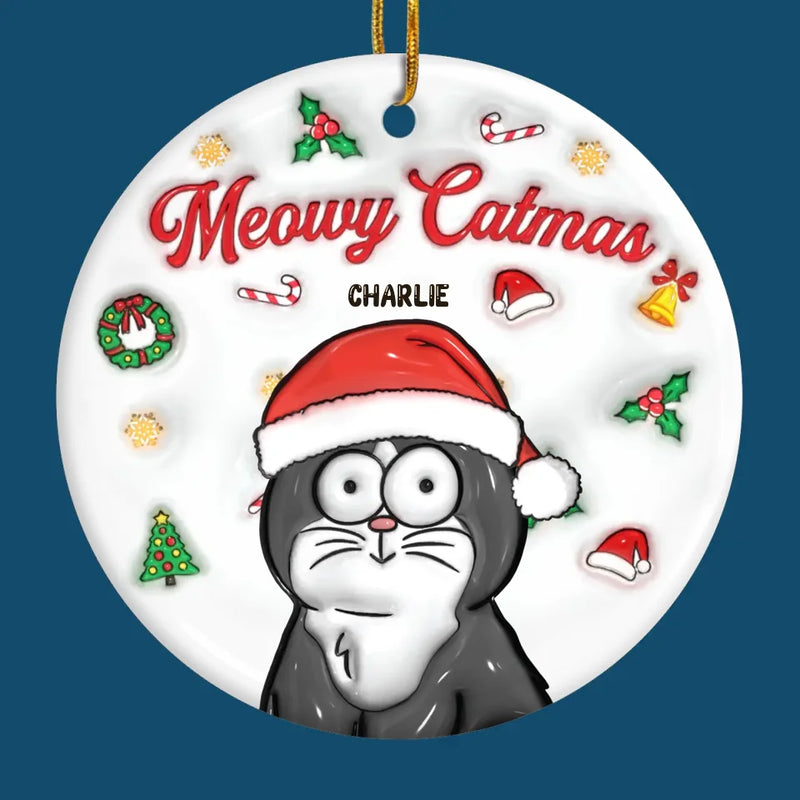 Custom Name Christmas Cat Gifts for Cat Lovers - Personalized Ceramic Ornament