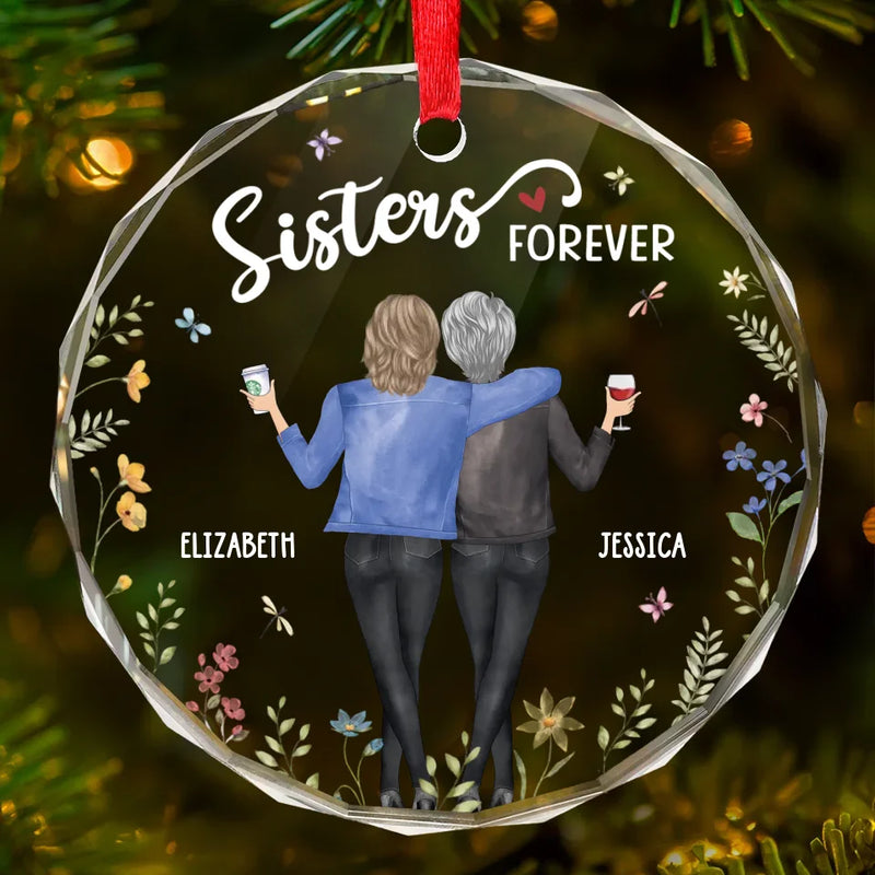 Cheers To Friendship - Bestie Personalized Custom Circle Glass Ornament - Christmas Gift For Best Friends, BFF, Sisters