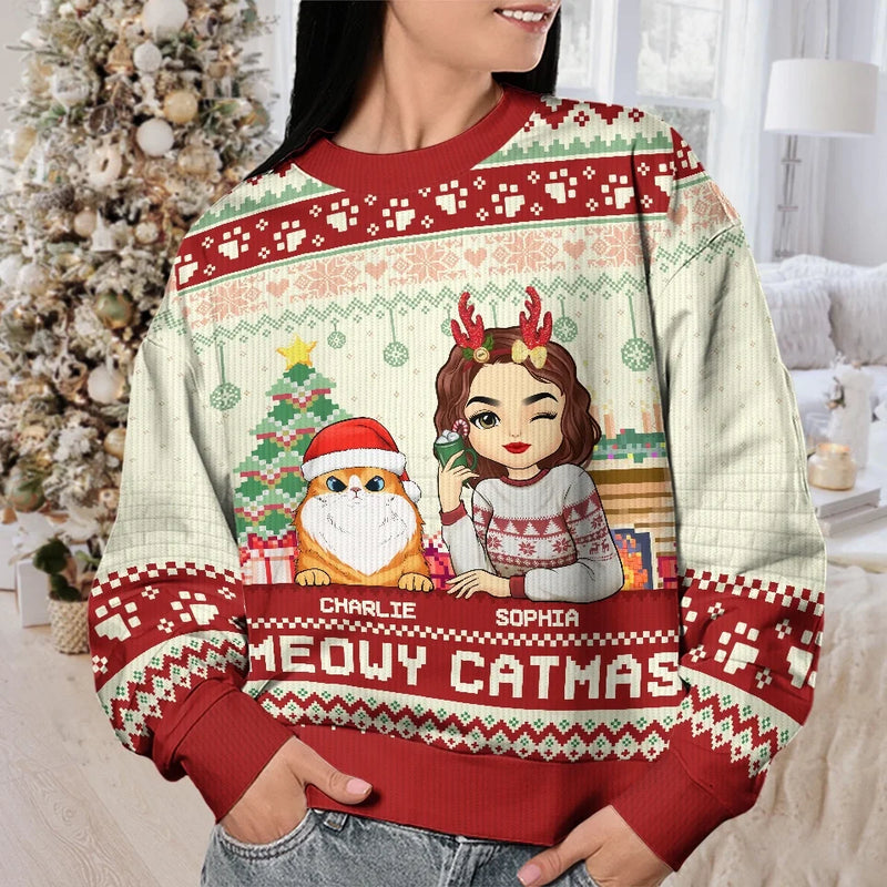 Custom Name Christmas Cat Lover Gifts - Personalized Sweatshirt